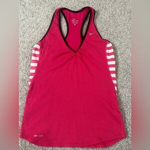 Like new Nike Dri-FIT Racerback Tank – Pink  white black Striped Sides Size Sm
